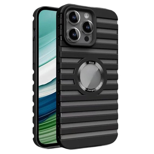 For iPhone 13 Pro Compatible with Magsafe Heat Dissipation Case Hollow-Out PC Phone Cover - Black - 1