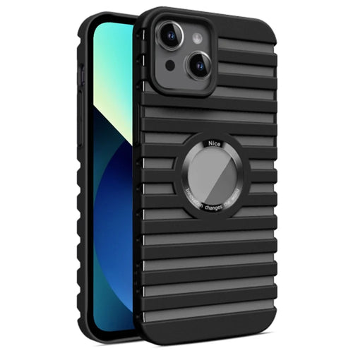 For iPhone 13 PC Phone Case Compatible with Magsafe Heat Dissipation Hollow Back Cover - Black - 1