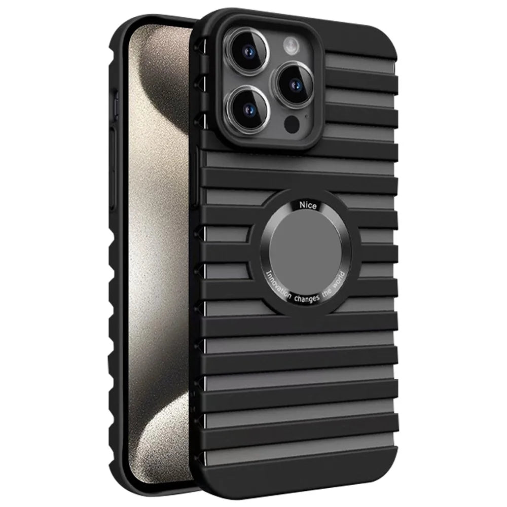 For iPhone 15 Pro Magnetic Case Hard PC Heat Dissipation Logo View Phone Cover - Black - 1