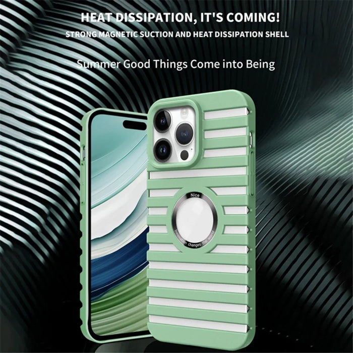 For iPhone 15 Pro Magnetic Case Hard PC Heat Dissipation Logo View Phone Cover - Black - 5