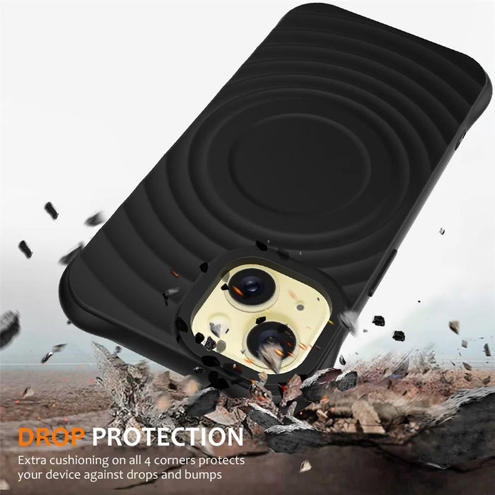 For iPhone 13 Case Compatible with Magsafe Ripple Texture Liquid Silicone Soft Phone Cover - Black - 2