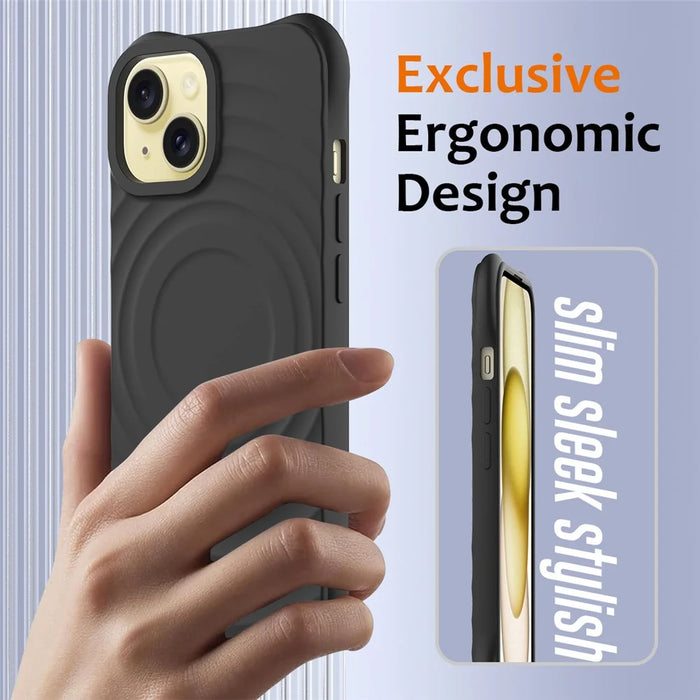 For iPhone 13 Case Compatible with Magsafe Ripple Texture Liquid Silicone Soft Phone Cover - Black - 3