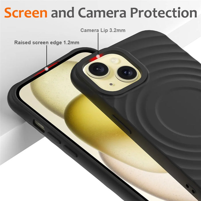 For iPhone 13 Case Compatible with Magsafe Ripple Texture Liquid Silicone Soft Phone Cover - Black - 4