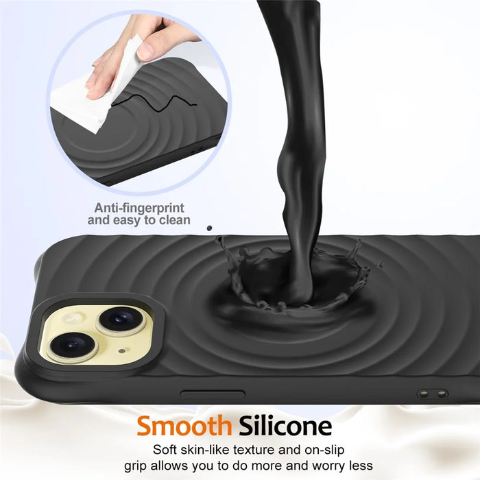 For iPhone 13 Case Compatible with Magsafe Ripple Texture Liquid Silicone Soft Phone Cover - Black - 7