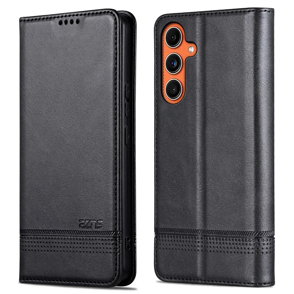 AZNS For Samsung Galaxy M55 5G / C55 5G / F55 5G Case Wallet PU Leather Magnetic Absorption Phone Cover - Black - 1
