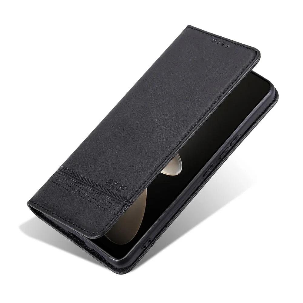 AZNS For Samsung Galaxy M55 5G / C55 5G / F55 5G Case Wallet PU Leather Magnetic Absorption Phone Cover - Black - 6