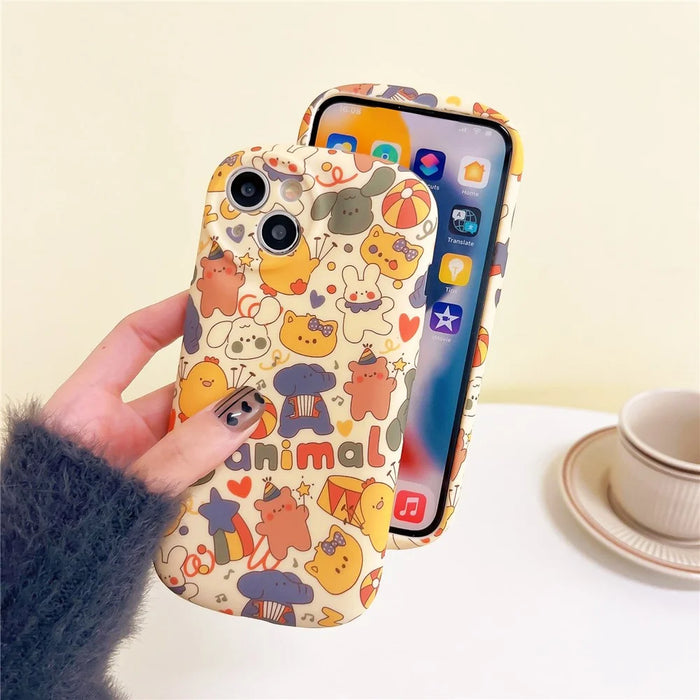 For iPhone 14 Cover Lovely Circus Animals Liquid Silicone Anti-Scratch Phone Case - 4