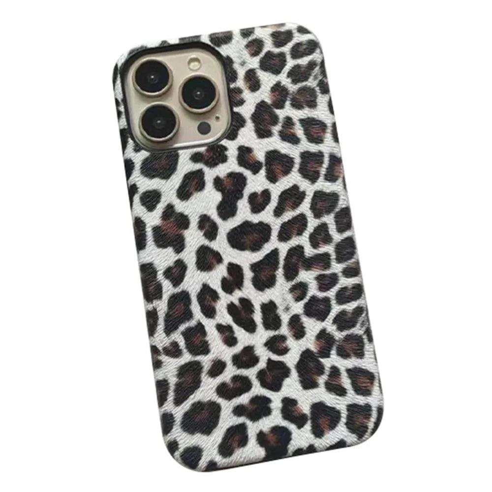 For iPhone 14 Pro Max Leopard Texture Phone Case PC+PU Leather Phone Shell (Not Complete Covering) - White - 1