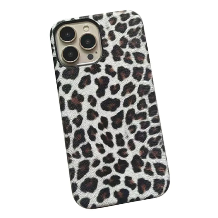 For iPhone 14 Pro Max Leopard Texture Phone Case PC+PU Leather Phone Shell (Not Complete Covering) - White - 1