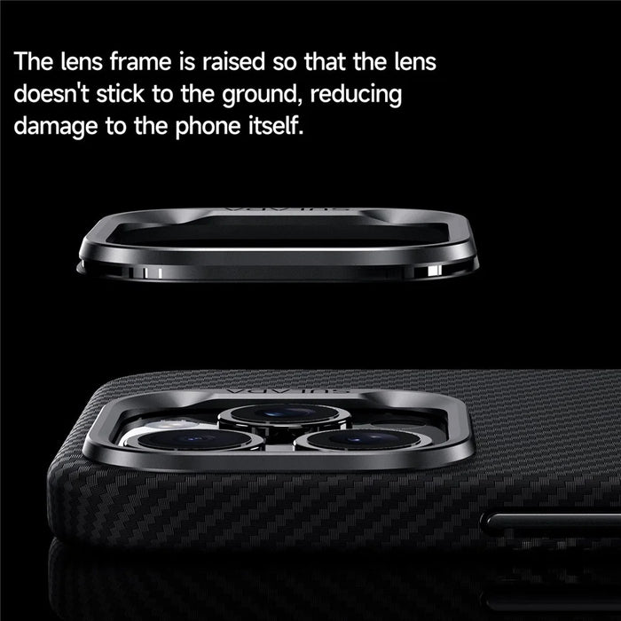 SULADA For iPhone 15 Pro Magnetic Case Metal Lens Frame Carbon Fiber Texture Leather Back Cover - Brown - 2