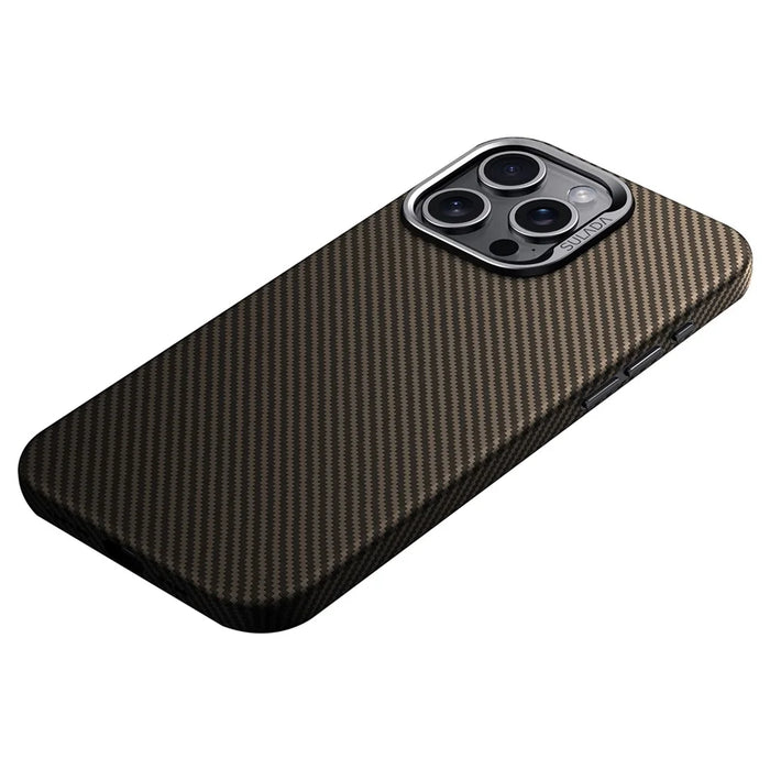 SULADA For iPhone 14 Pro Max Magnetic Case Carbon Fiber Texture PU+TPU Protective Phone Cover - Brown - 1