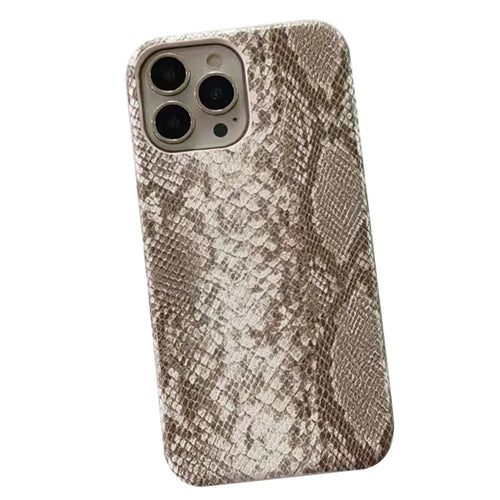 For iPhone 14 Pro Phone Case PC+PU Leather Cover Snake Texture Anti-Drop Phone Back Shell - White - 1