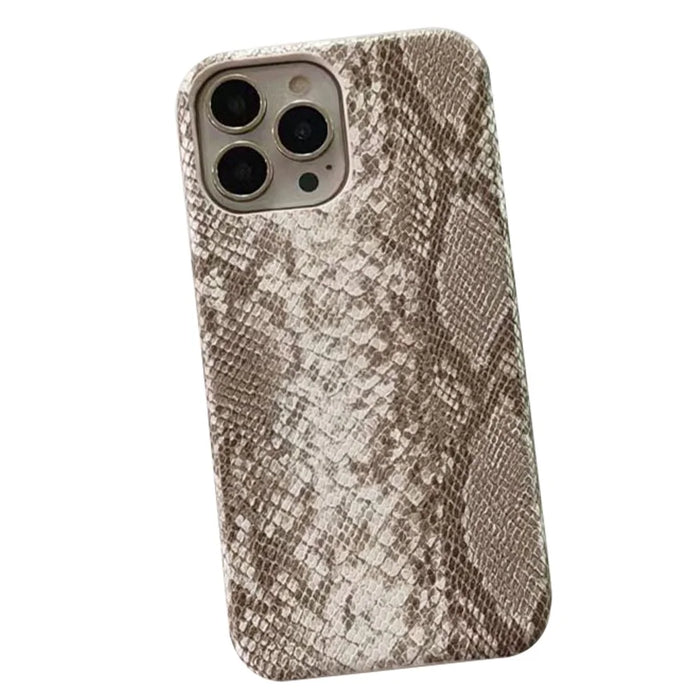 For iPhone 14 Pro Phone Case PC+PU Leather Cover Snake Texture Anti-Drop Phone Back Shell - White - 1