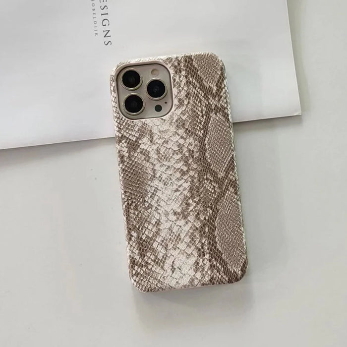For iPhone 14 Pro Phone Case PC+PU Leather Cover Snake Texture Anti-Drop Phone Back Shell - White - 2