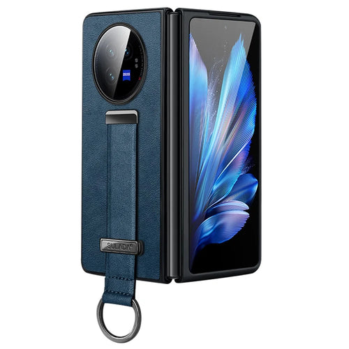 SULADA Fashion Series for vivo X Fold3 Case Leather Coated PC Cover with Kickstand - Blue - 1