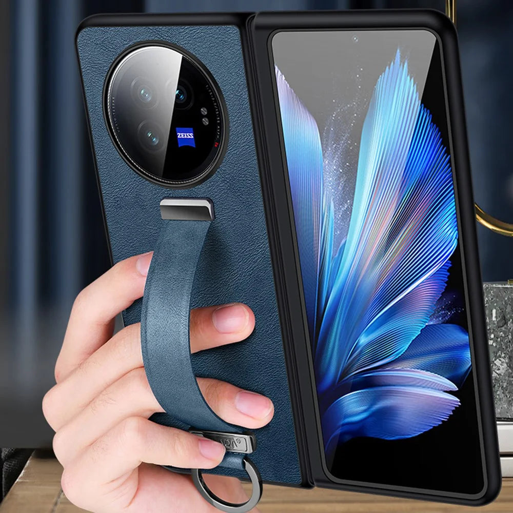 SULADA Fashion Series for vivo X Fold3 Case Leather Coated PC Cover with Kickstand - Blue - 3