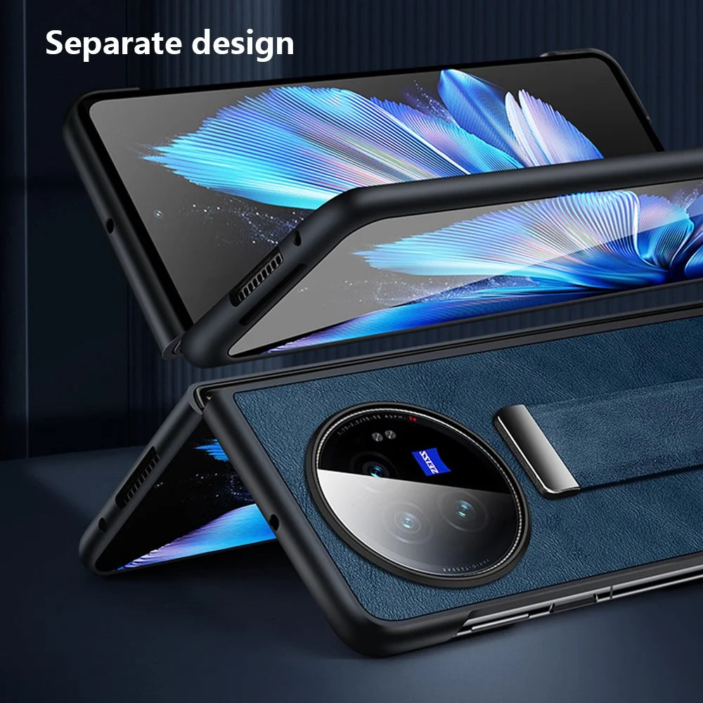 SULADA Fashion Series for vivo X Fold3 Case Leather Coated PC Cover with Kickstand - Blue - 4