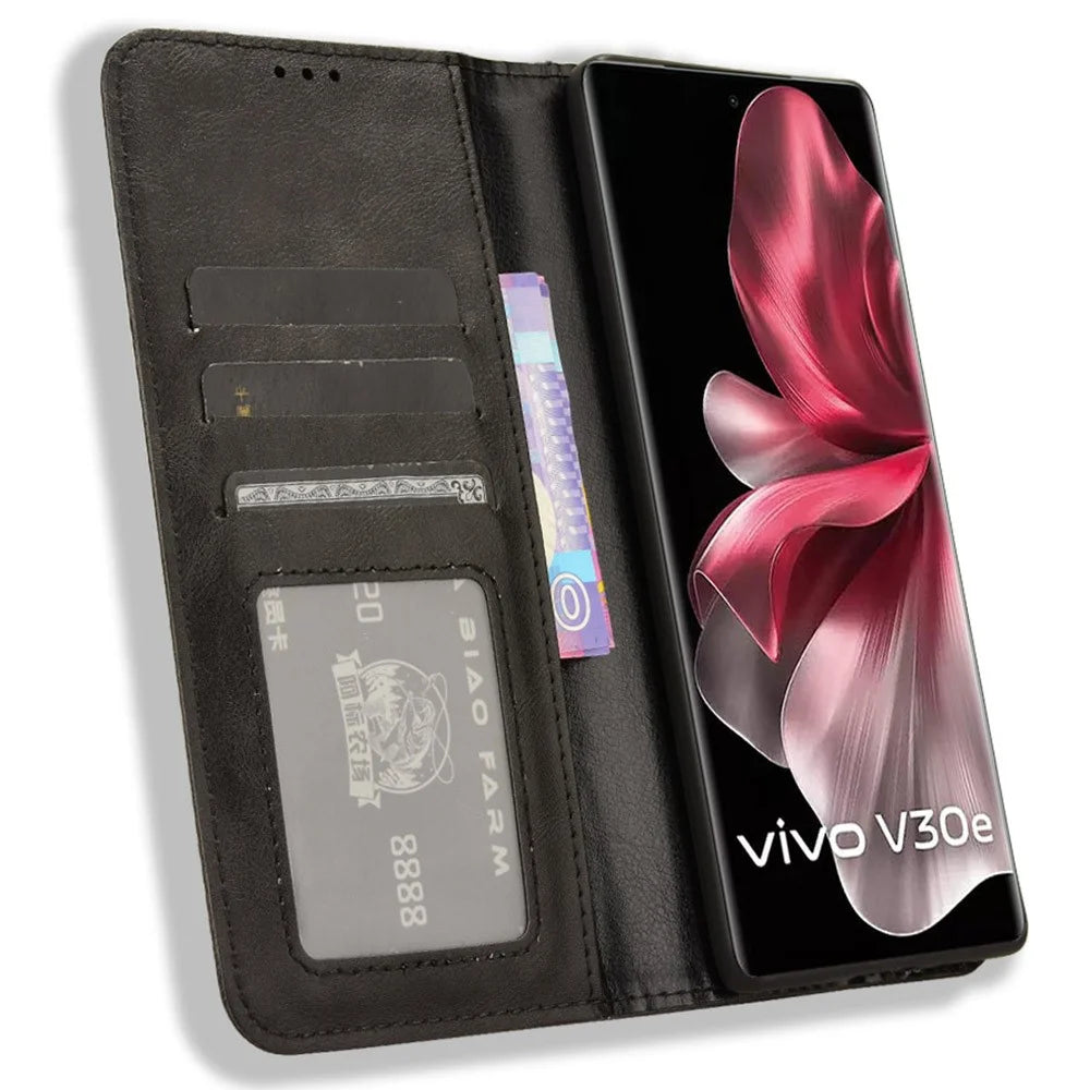 For vivo V30e 5G / V40 Lite 5G Cover Magnetic Closure Wallet Stand   Phone Case - Black - 2