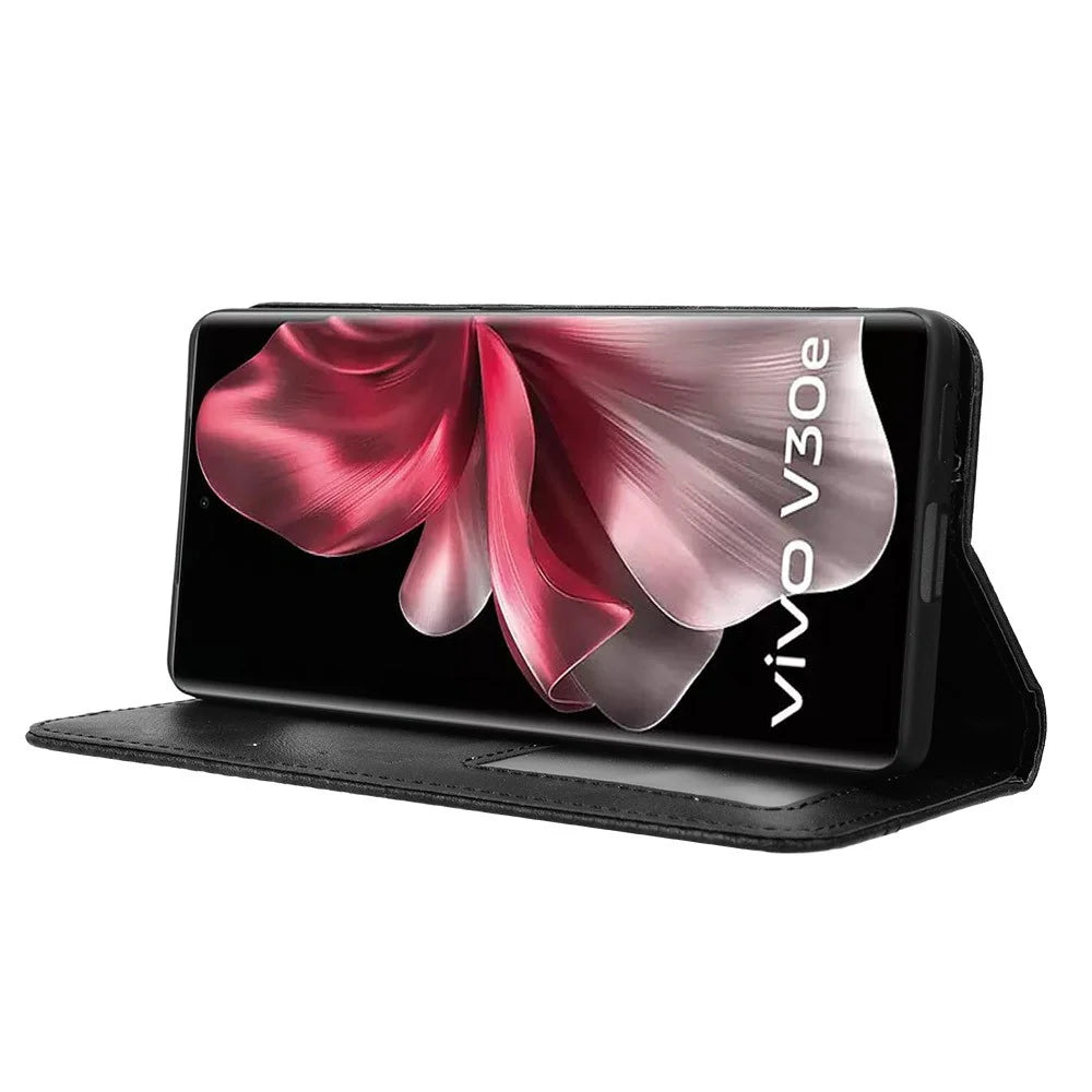 For vivo V30e 5G / V40 Lite 5G Cover Magnetic Closure Wallet Stand   Phone Case - Black - 3