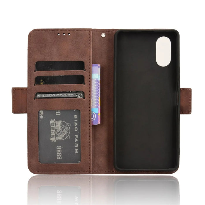 For Sony Xperia 10 VI Case PU Leather Flip Folio Phone Cover with Multiple Card Holders - Brown - 5