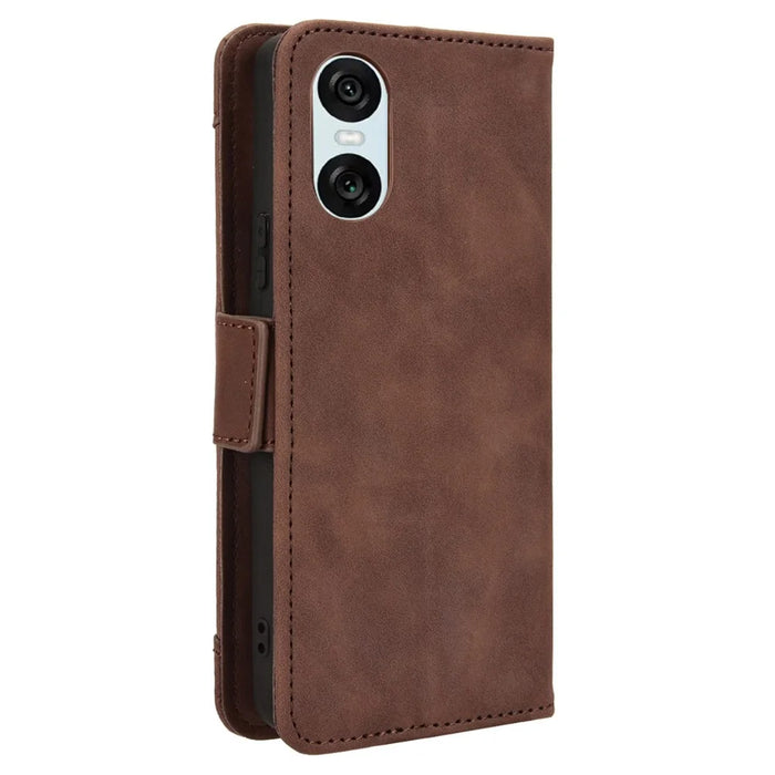 For Sony Xperia 10 VI Case PU Leather Flip Folio Phone Cover with Multiple Card Holders - Brown - 7