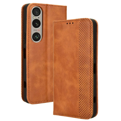 For Sony Xperia 1 VI Leather Case Magnetic Closing Phone Cover with Wallet - Brown - 1