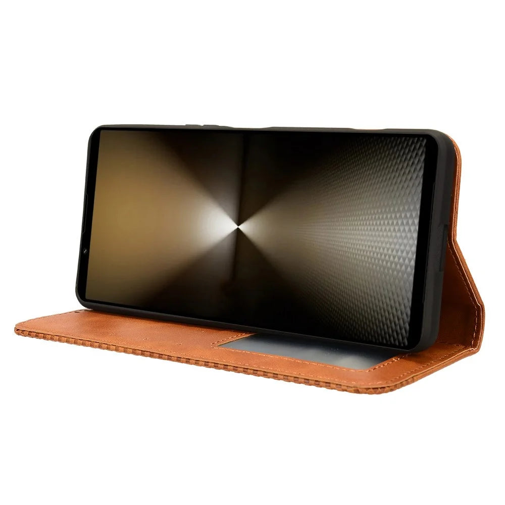 For Sony Xperia 1 VI Leather Case Magnetic Closing Phone Cover with Wallet - Brown - 3