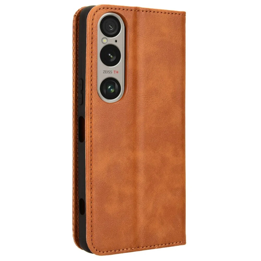 For Sony Xperia 1 VI Leather Case Magnetic Closing Phone Cover with Wallet - Brown - 6