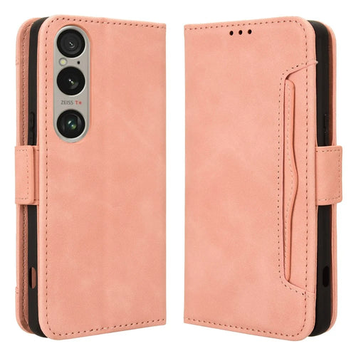 For Sony Xperia 1 VI Shockproof Case Multiple Card Slots Leather Phone Cover - Pink - 1
