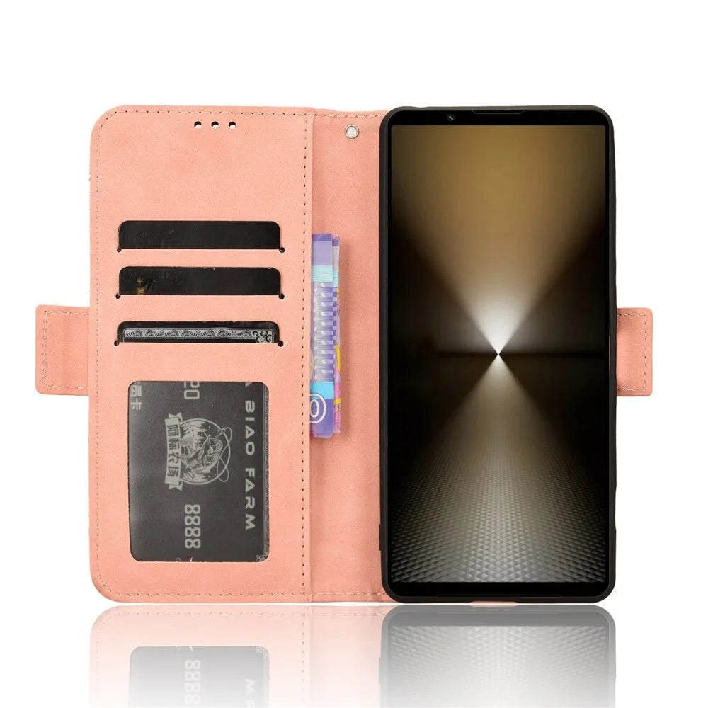 For Sony Xperia 1 VI Shockproof Case Multiple Card Slots Leather Phone Cover - Pink - 3