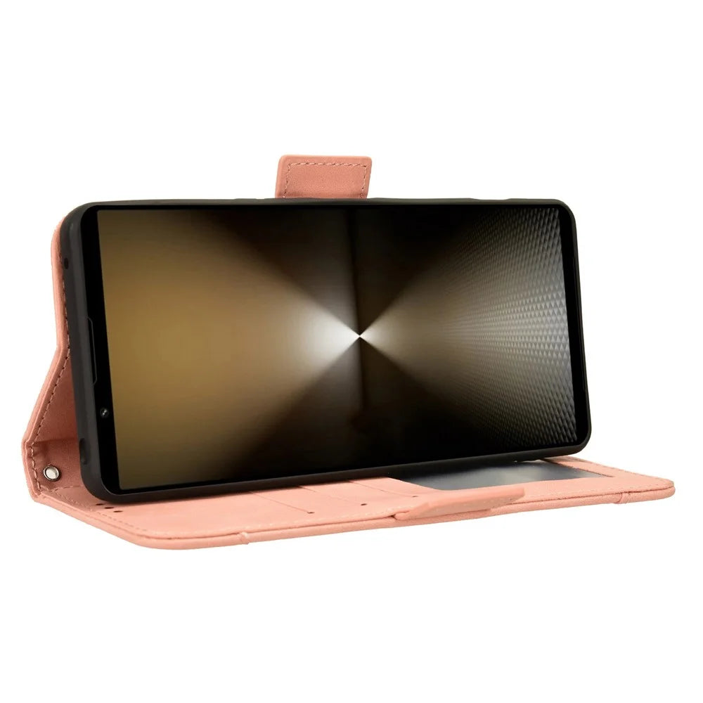 For Sony Xperia 1 VI Shockproof Case Multiple Card Slots Leather Phone Cover - Pink - 4