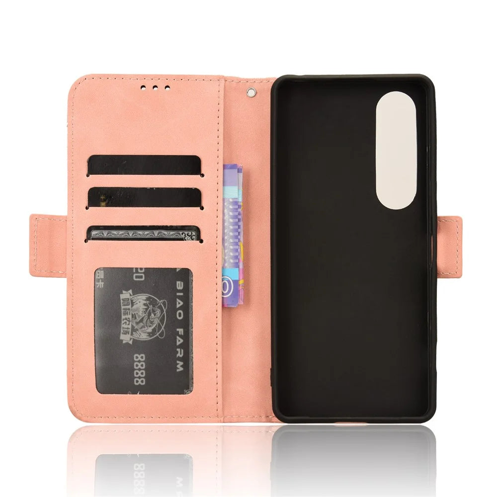 For Sony Xperia 1 VI Shockproof Case Multiple Card Slots Leather Phone Cover - Pink - 5