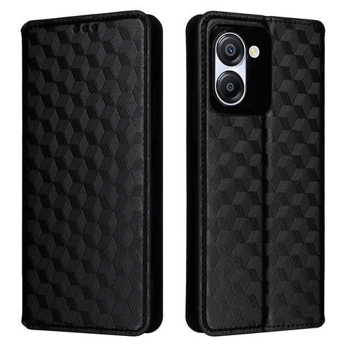 For Blackview Color 8 Magnetic Closure Phone Case Rhombus Imprinted Wallet Card Holder Cover - Black - 1