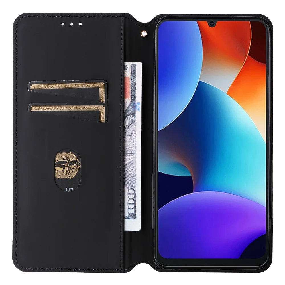 For Blackview Color 8 Magnetic Closure Phone Case Rhombus Imprinted Wallet Card Holder Cover - Black - 2