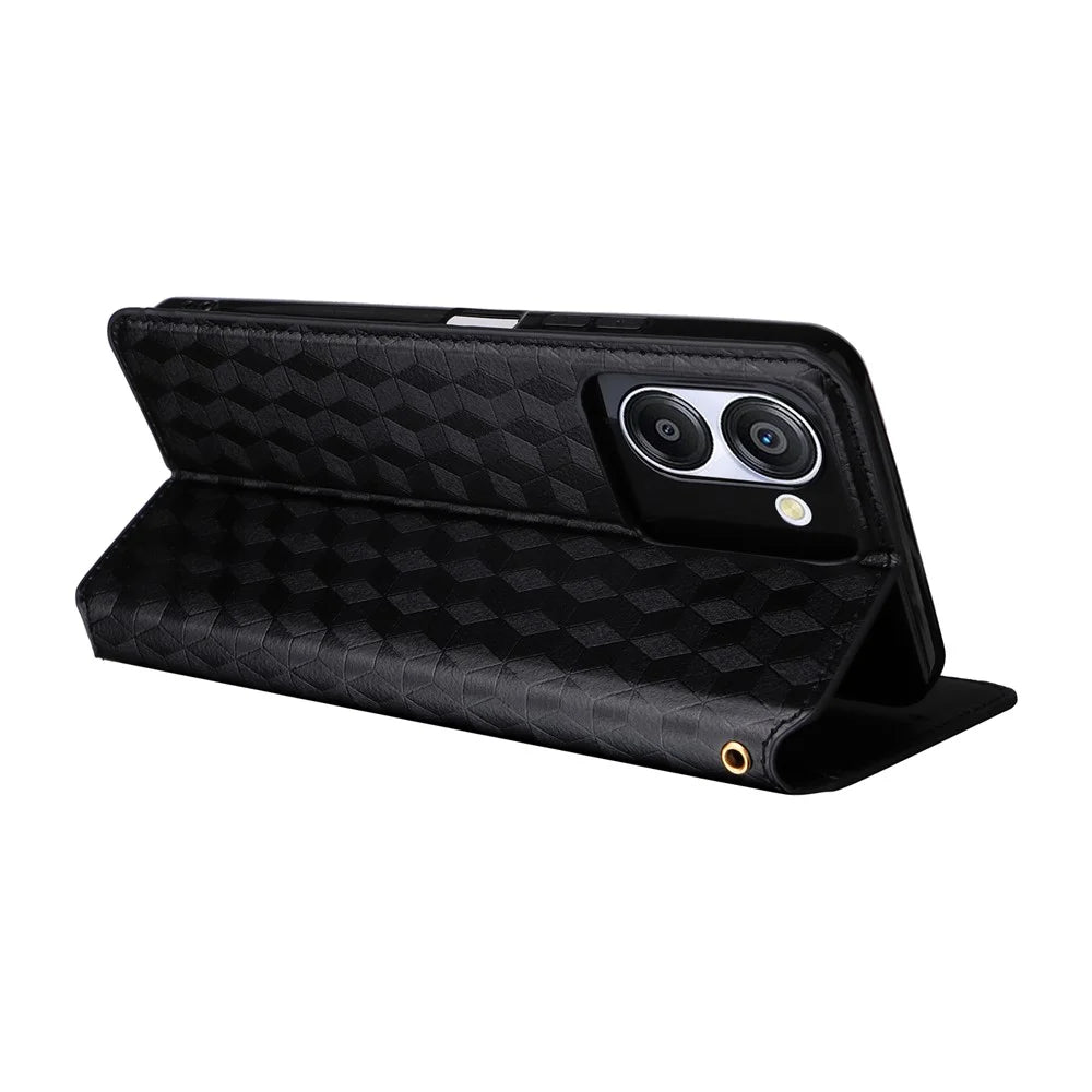 For Blackview Color 8 Magnetic Closure Phone Case Rhombus Imprinted Wallet Card Holder Cover - Black - 4