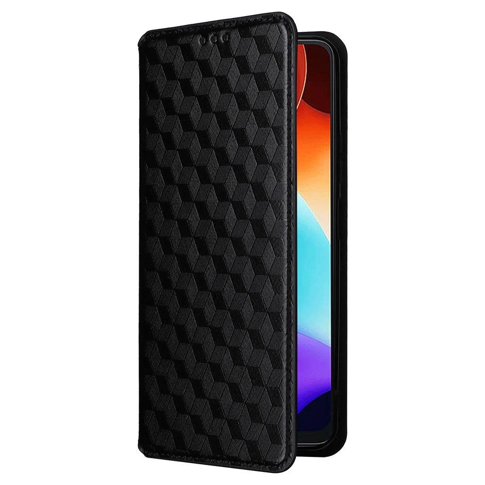 For Blackview Color 8 Magnetic Closure Phone Case Rhombus Imprinted Wallet Card Holder Cover - Black - 5