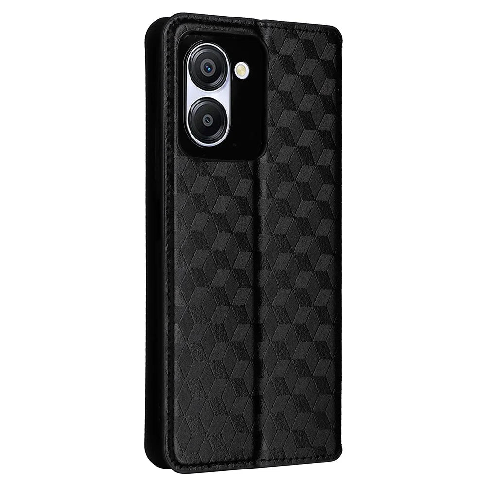 For Blackview Color 8 Magnetic Closure Phone Case Rhombus Imprinted Wallet Card Holder Cover - Black - 6