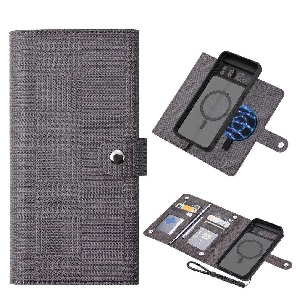 VILI GHA Series For Google Pixel 8 Magnetic Case Detachable RFID Blocking Leather Phone Cover - Grey - 1