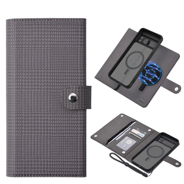 VILI GHB Series for Google Pixel 8 Magnetic Case Shockproof Leather Folio Flip Cover - Grey - 1