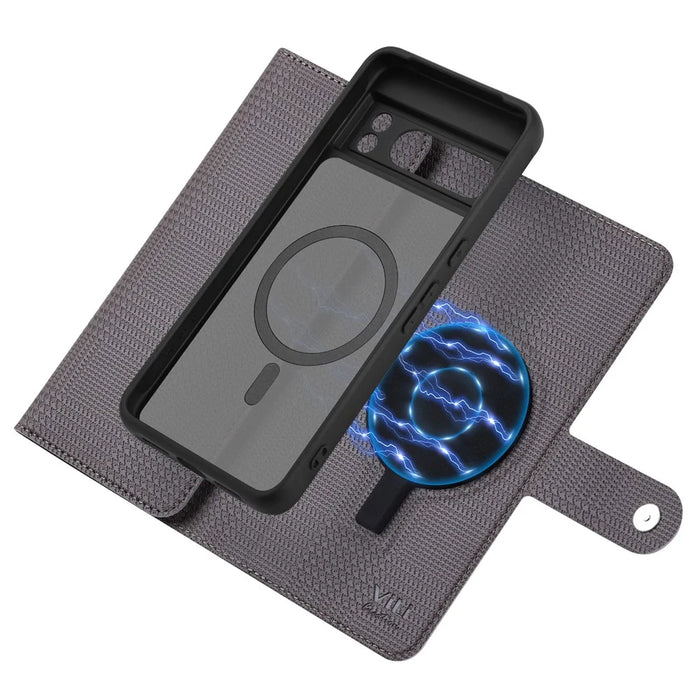 VILI GHB Series for Google Pixel 8 Magnetic Case Shockproof Leather Folio Flip Cover - Grey - 4