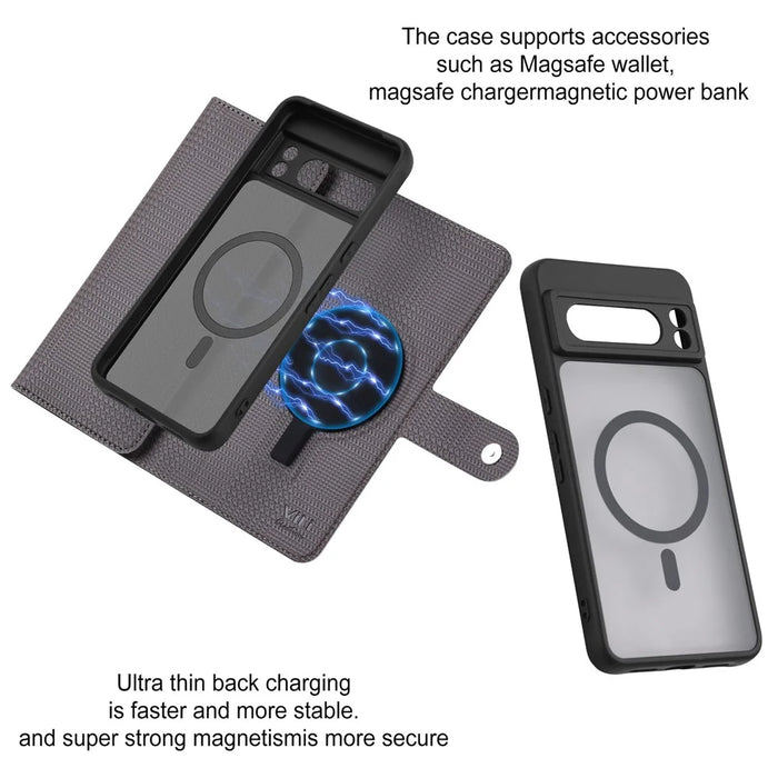 VILI GHB Series for Google Pixel 8 Magnetic Case Shockproof Leather Folio Flip Cover - Grey - 6