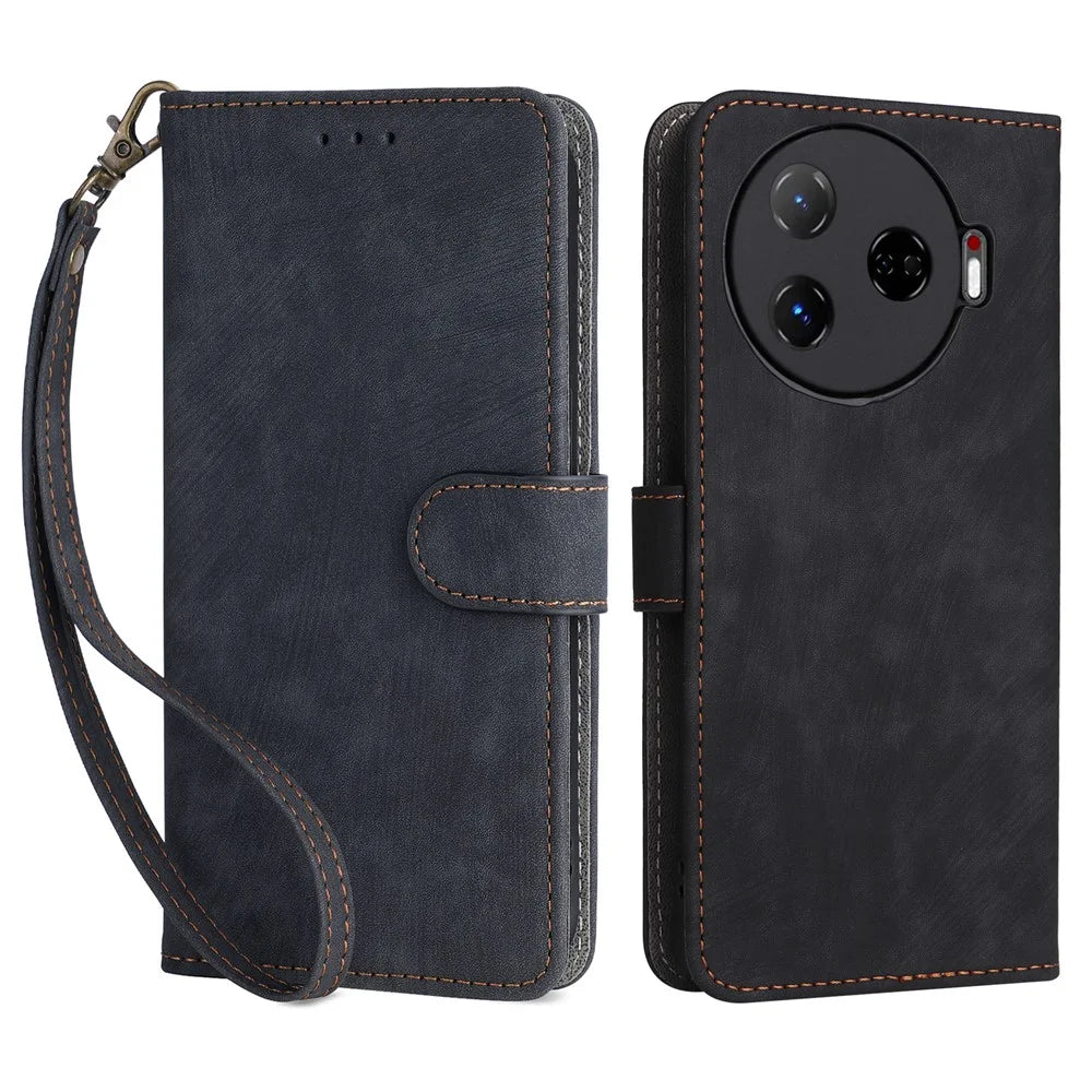 For TECNO Camon 30 Pro 5G CL8 Case PU Leather Phone Cover Folio Wallet RFID Blocking - Black - 1