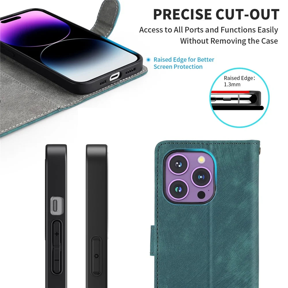 For TECNO Camon 30 Pro 5G CL8 Case PU Leather Phone Cover Folio Wallet RFID Blocking - Black - 6