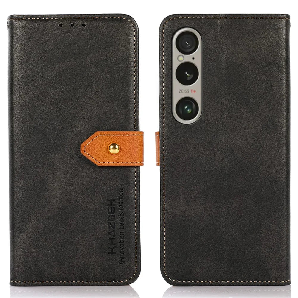 KHAZNEH For Sony Xperia 1 VI Case Magnetic Flip PU Leather Stand Cell Phone Back Cover - Black - 1