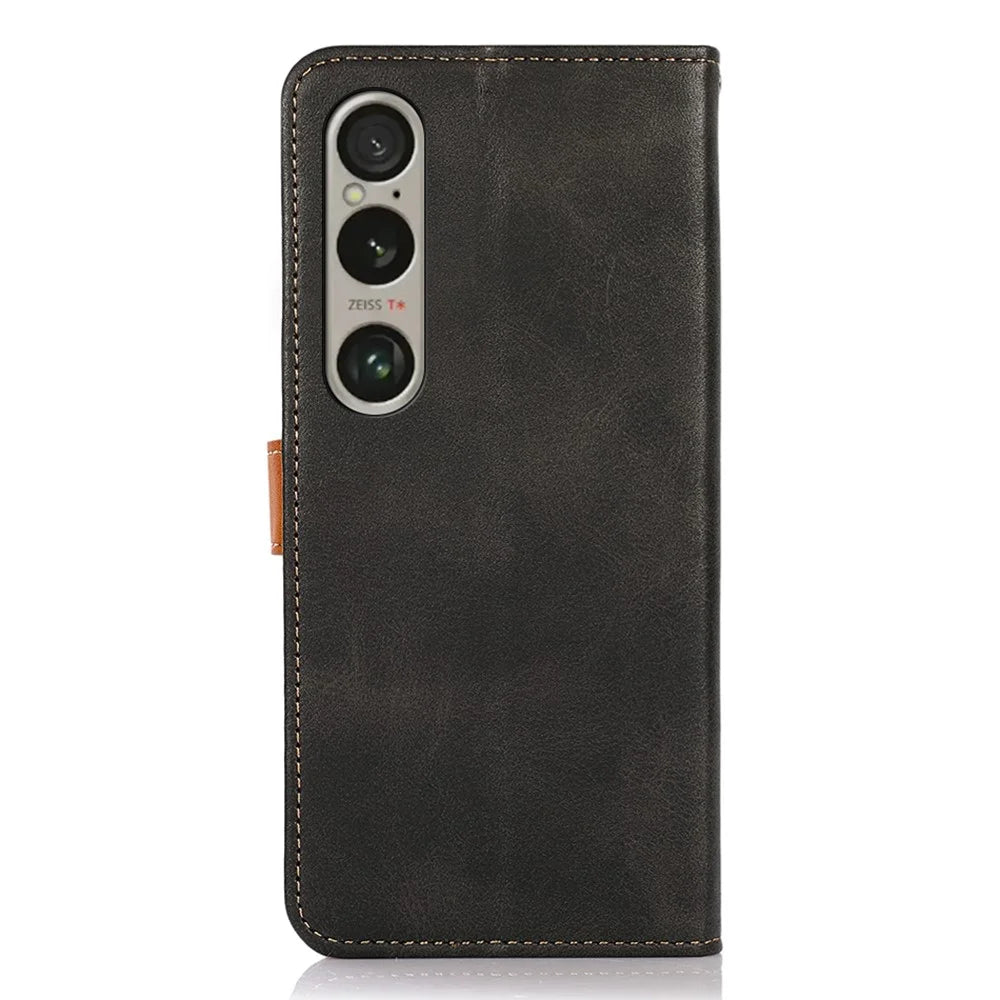 KHAZNEH For Sony Xperia 1 VI Case Magnetic Flip PU Leather Stand Cell Phone Back Cover - Black - 6