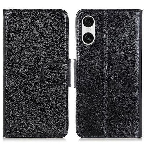 For Sony Xperia 10 VI Case Split Leather Wallet Stand Nappa Texture Shockproof Phone Cover - Black - 1