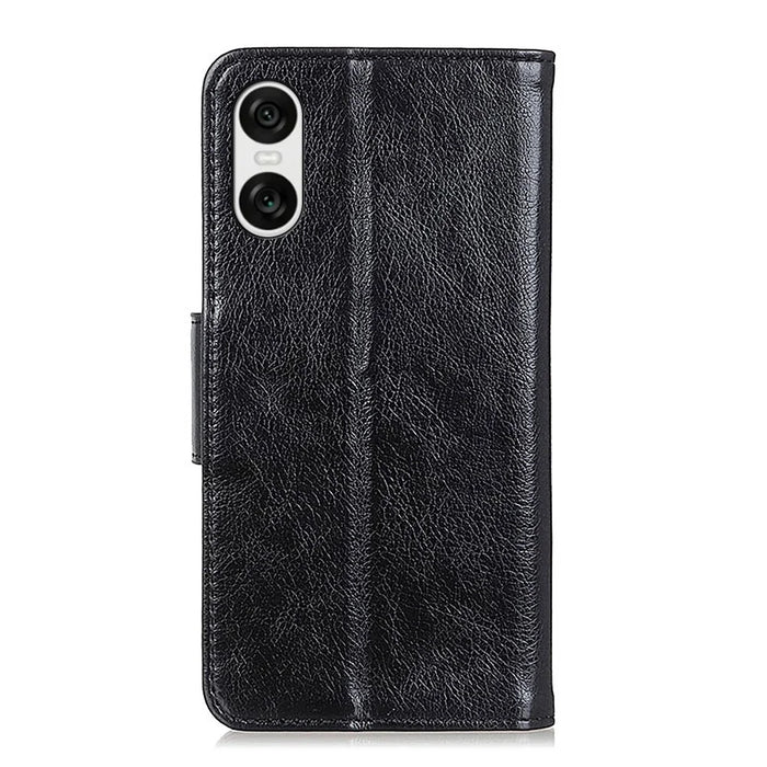For Sony Xperia 10 VI Case Split Leather Wallet Stand Nappa Texture Shockproof Phone Cover - Black - 5