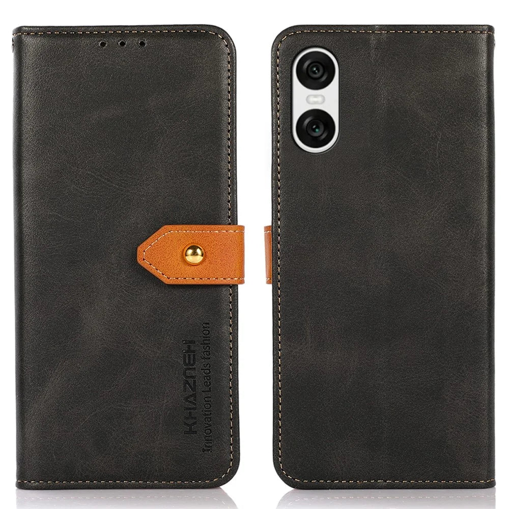 KHAZNEH For Sony Xperia 10 VI Cover TPU+PU Leather Phone Shell Magnetic Flip Stand Phone Case - Black - 1