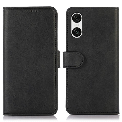 For Sony Xperia 10 VI Case Leather Cowhide Texture Phone Wallet Cover with Magnetic Clasp - Black - 1