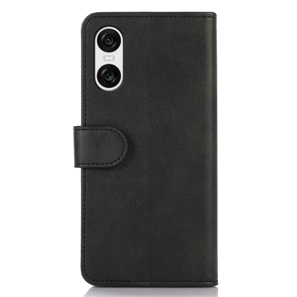 For Sony Xperia 10 VI Case Leather Cowhide Texture Phone Wallet Cover with Magnetic Clasp - Black - 6